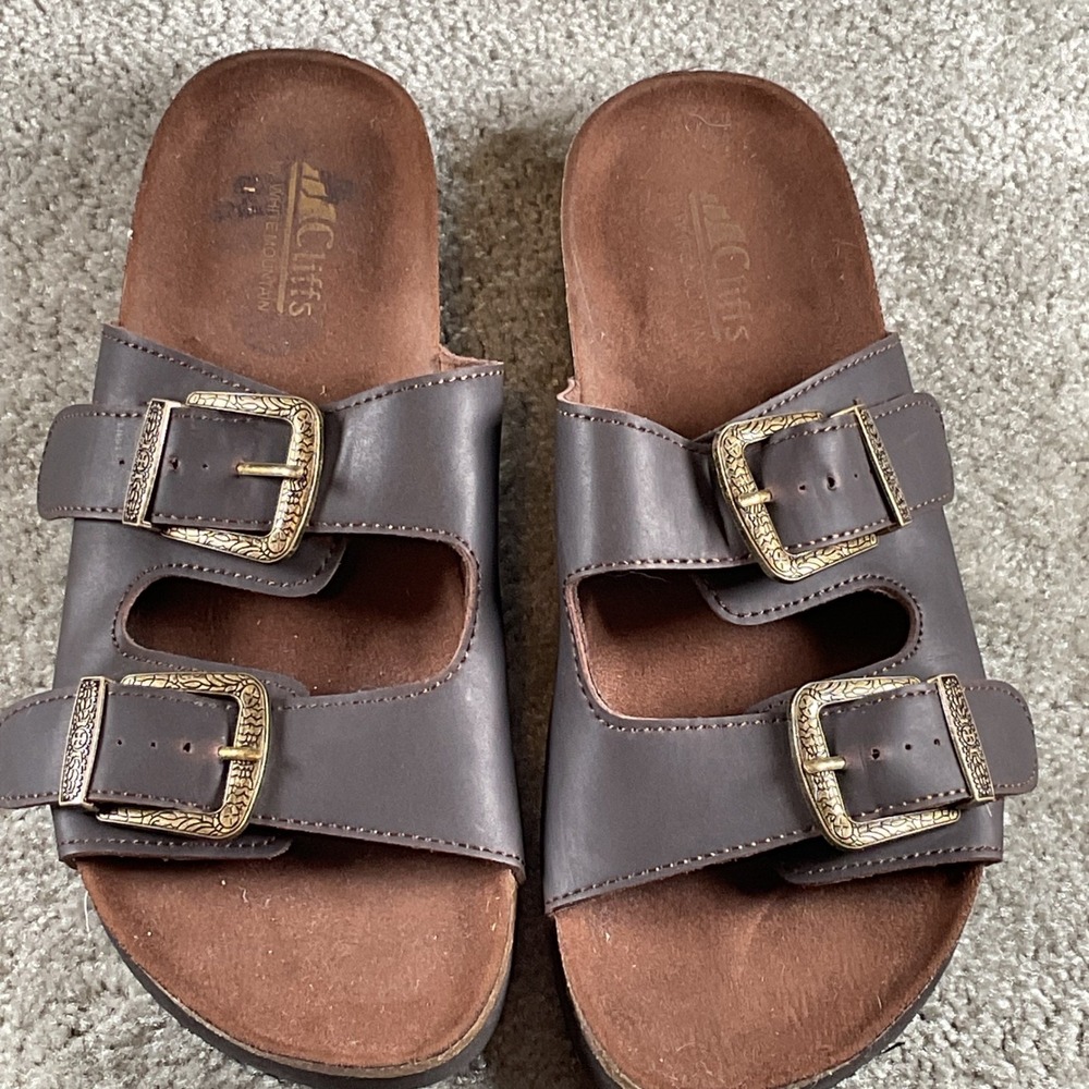 Cliffs White Mountain Sandals‎ Brown Double Buckle Comfort Slides